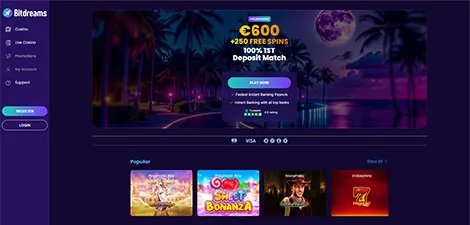 Bitdreams Casino welcome offer screen