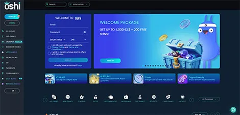 Oshi Casino welcome offer screen
